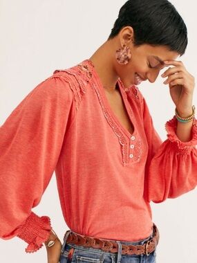 Free people Camelia siesta long sleeve crochet detailed top